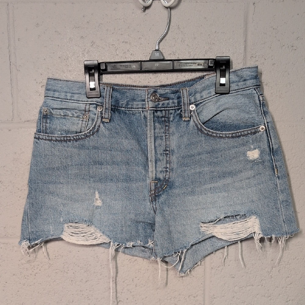 We The Free Denim Distressed Women's Jean Shorts Size 27, Button Fly, Light Wash